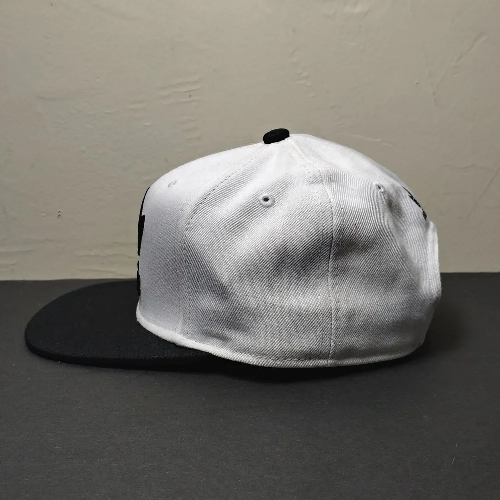 Adidas Hat Cap Snapback White Black Trefoil Spellout Logo Flat Brim Adjustable